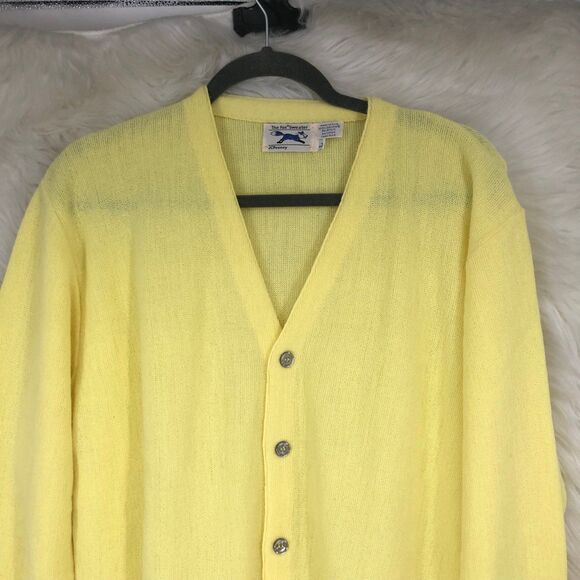 Vintage JCPENNEY Lemon Yellow Cardigan by The Fox Sweater USA, Mint SZ L - Picture 2 of 7